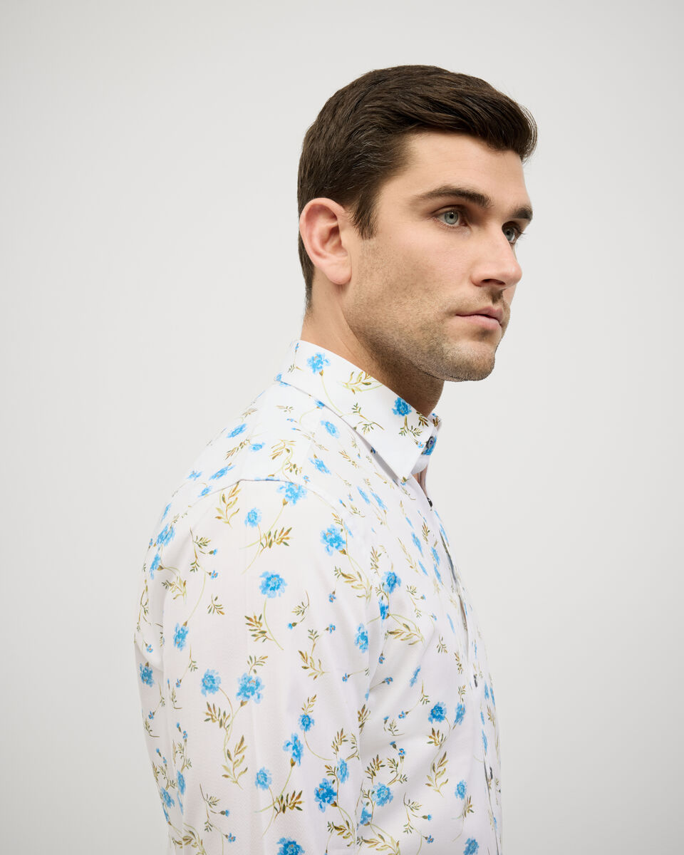 Botanical Floral Print Long Sleeve Shirt, White, hi-res